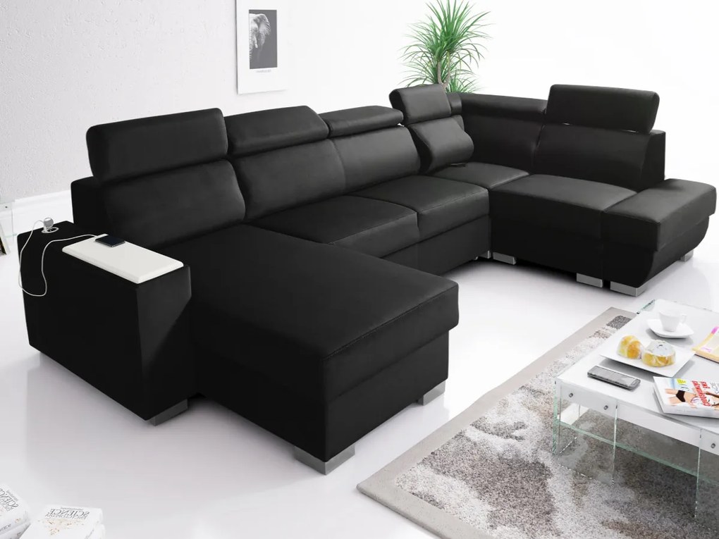 Rohová sedačka U 340x200 Usb úložný priestor funkcia polica opierky hlavy Kongo RBN20