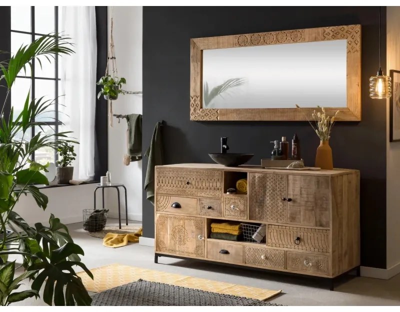 furniture-nabytek.cz - Masívne kúpeľňové zrkadlo Laos z mangového dreva, lakované, prírodné – 147×70 cm
