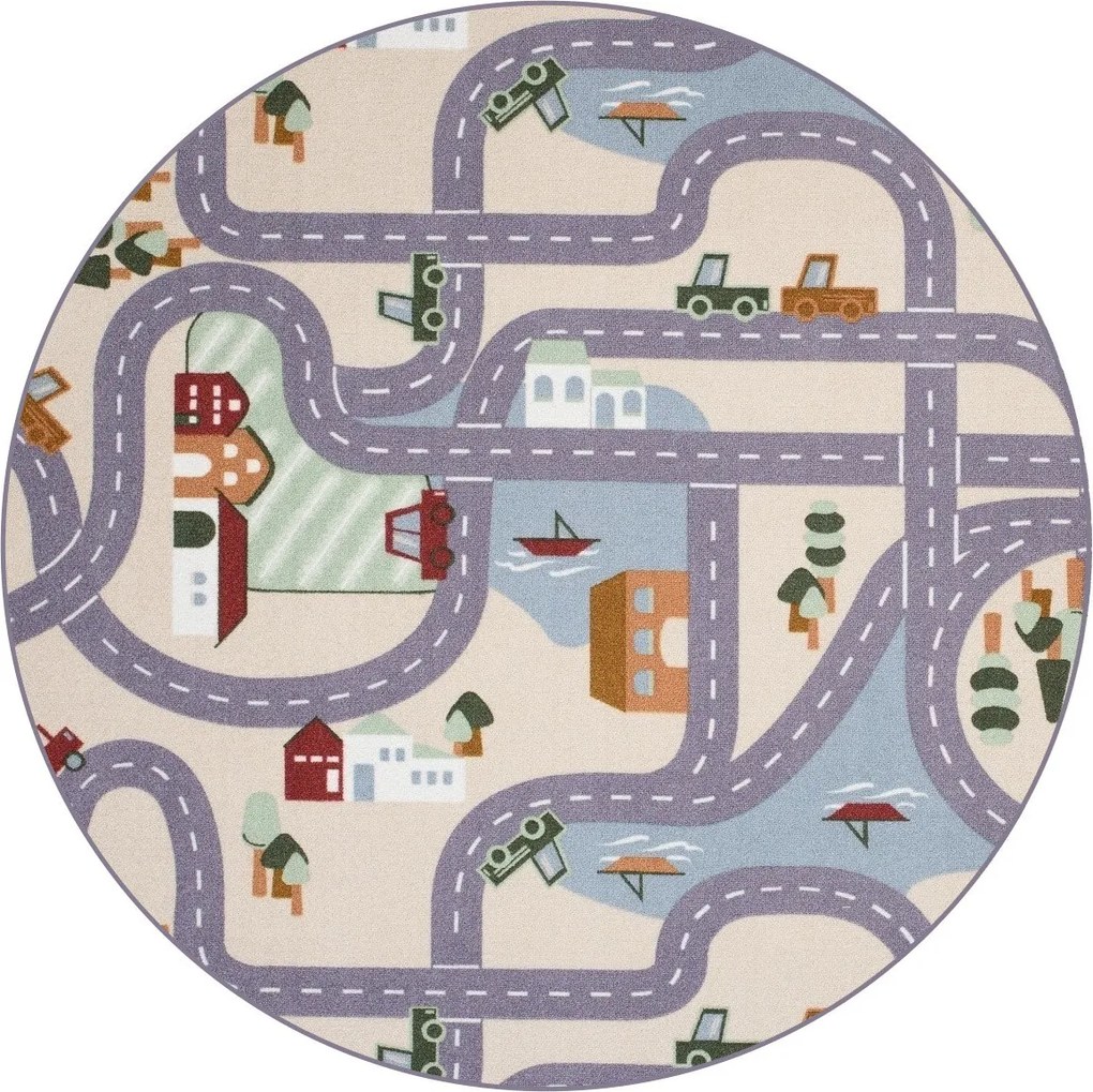 Vopi, Detský kusový koberec Scanroad 39 kruh, 120x120 (priemer) kruh, viacfarebná, detská izba