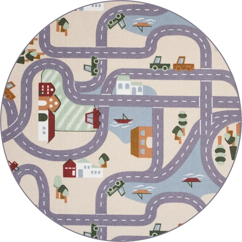 Vopi, Detský kusový koberec Scanroad 39 kruh, 67x67 (priemer) kruh, viacfarebná, detská izba