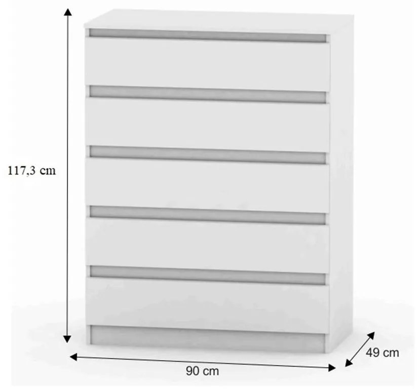 Tempo Kondela 5 šuplíková komoda, biela, HANY NEW 005