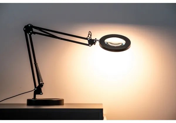 Brilagi - LED Stmievateľná stolná lampa s lupou LED/12W/5V 3000/4200/6000K čierna