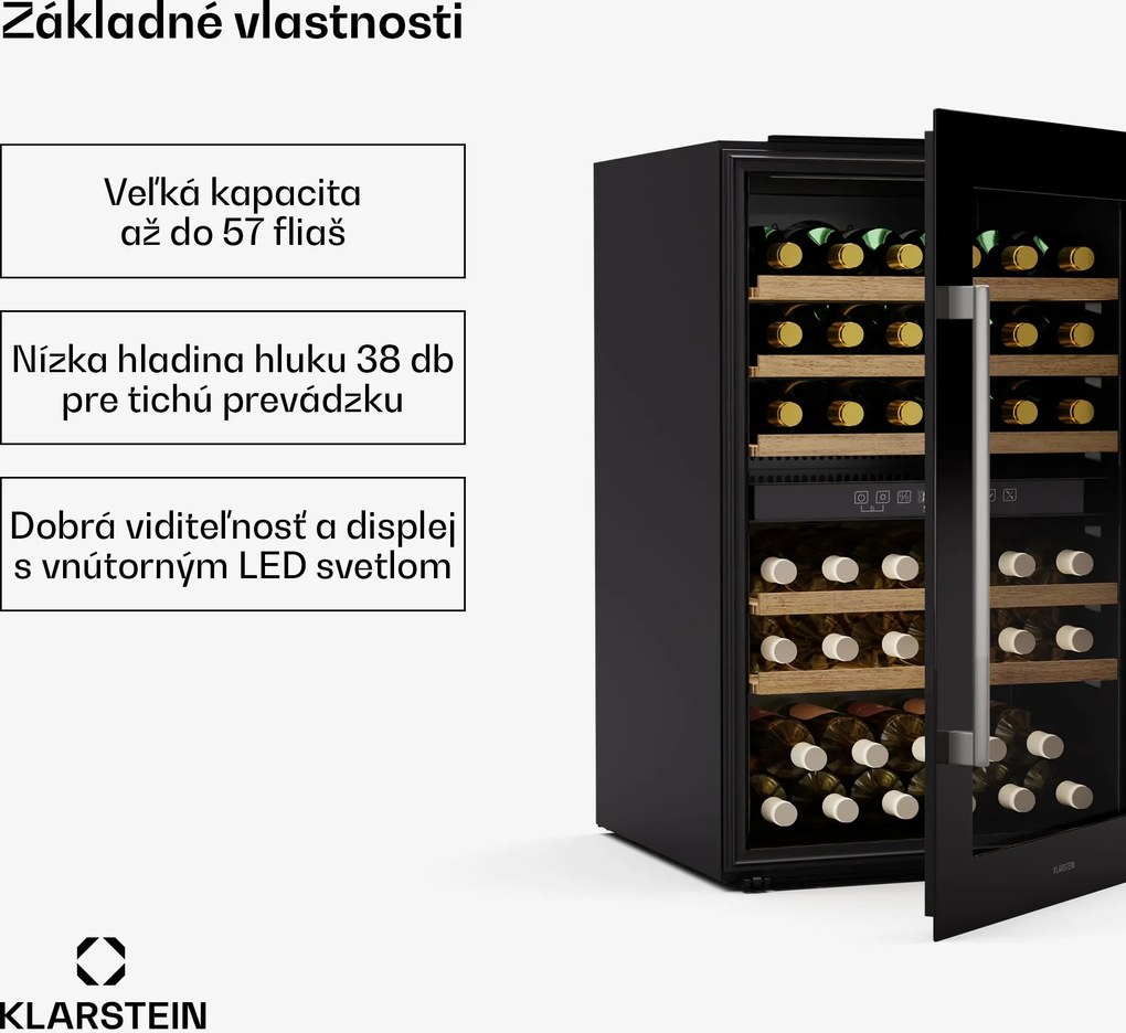 Klarstein Vinsider 57 Duo chladnička na víno, 2 chladiace zóny, 57 fliaš, vstavaný spotrebič