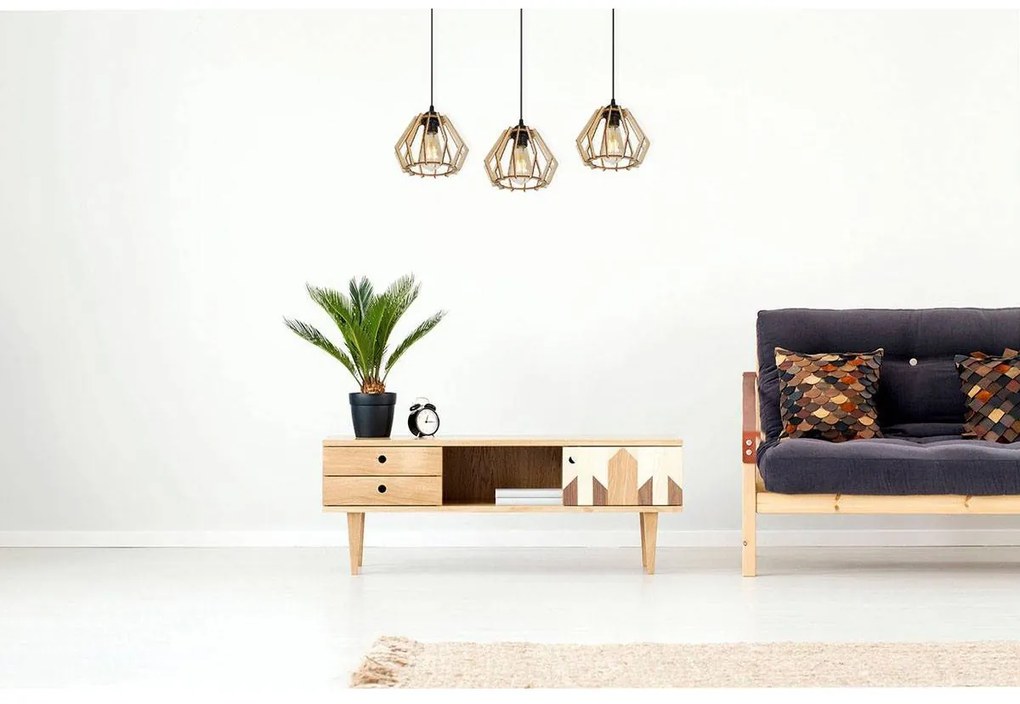 Závesné svietidlo Timber, 3x drevené tienidlo