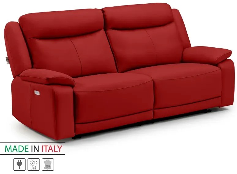 Kožená pohovka CONTINENTAL s elektrickou funkciou relax 3P, elektrické, červená (rosso 304)