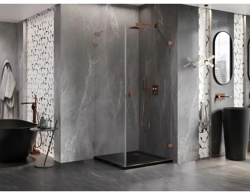 Mexen Lunar-B L, 1-krídlový sprchový kút, pravý, 70 x 70 cm, 8mm číre sklo, ružové zlato profil, 832L-070-070-60-00-P