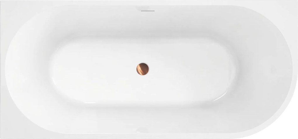 Rea Sydney Bellanto, akrylová rohová vaňa 1490x745x580 mm, ľavá verzia, biela lesklá s medenou matnou odtokovou krytkou, KPL-W8250