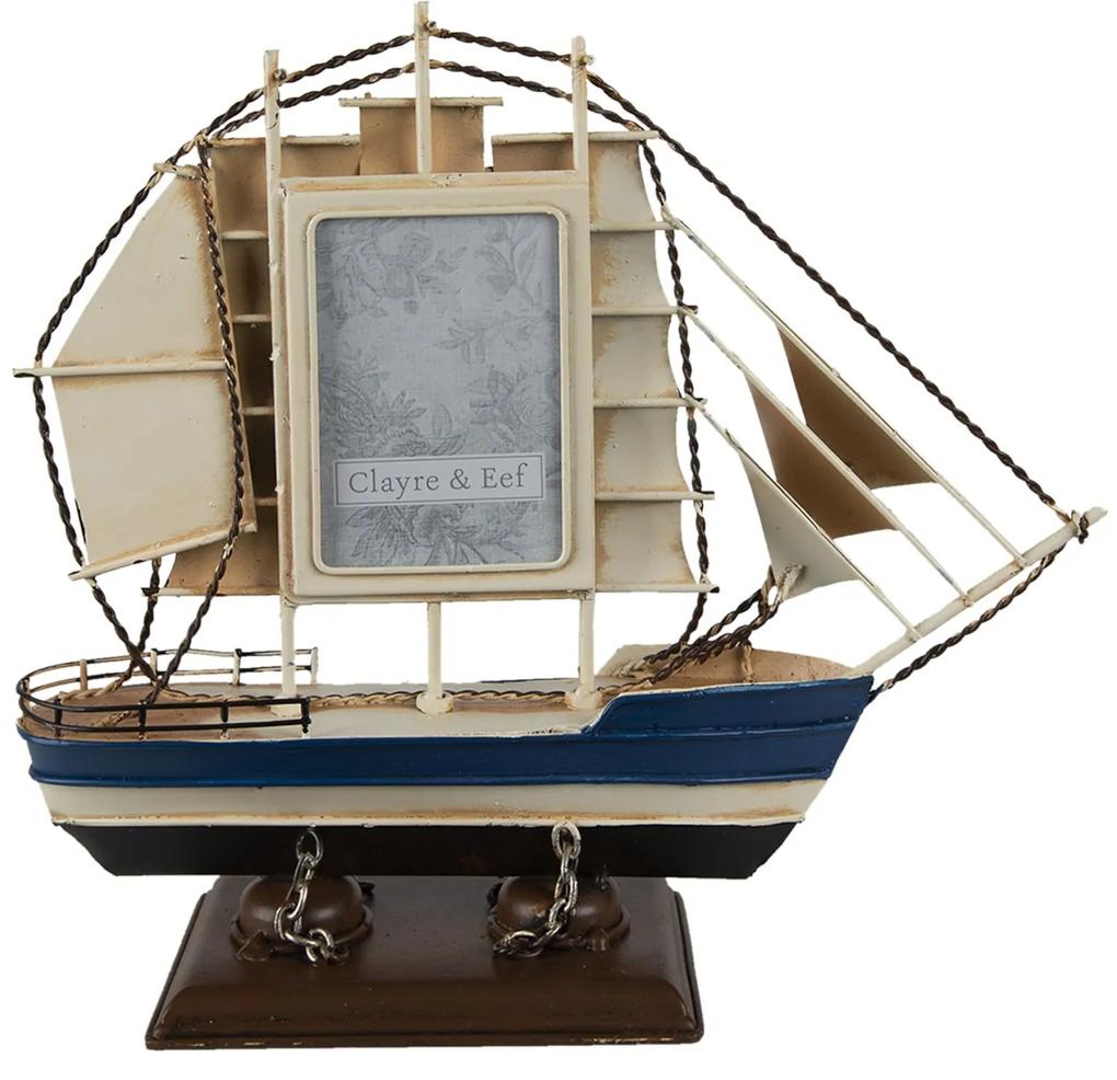 Dekorácia kovový model lode s fotorámikom - 27*9*24 cm