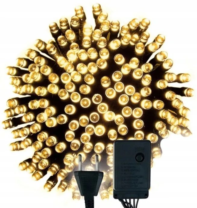 BERGE LED vianočná reťaz - 180LED - 18M - IP20 - 8 funkcií -teplá biela