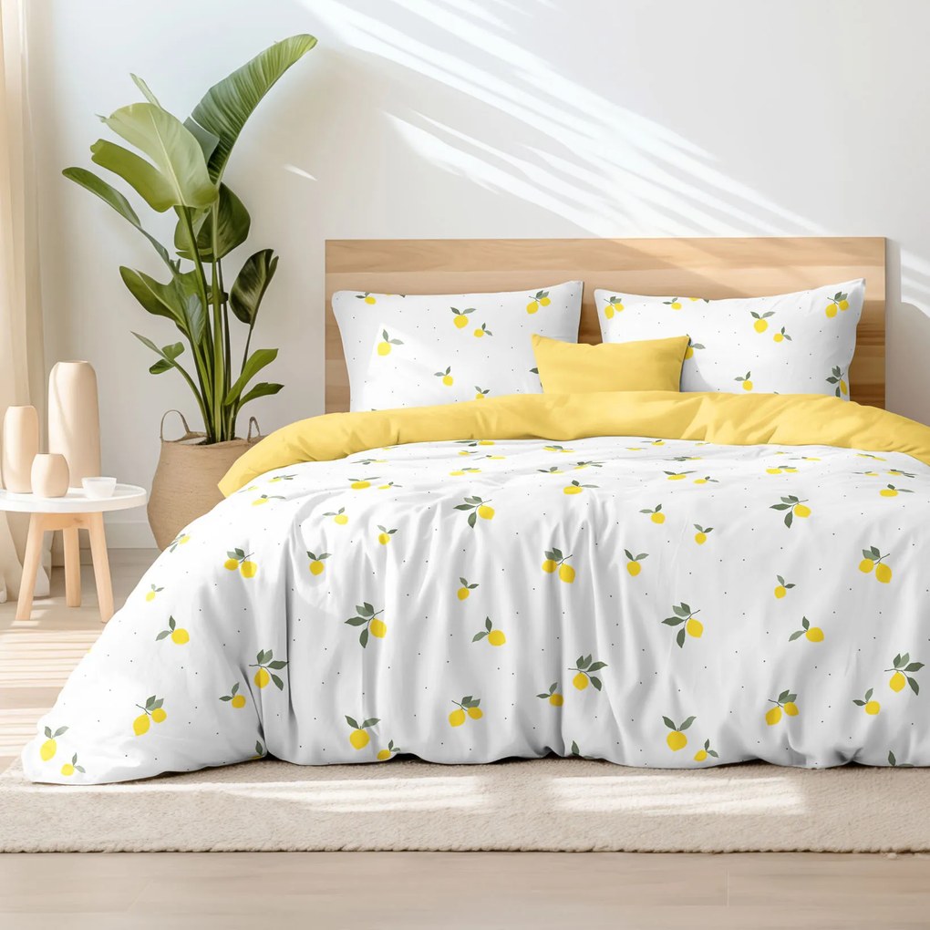 Goldea bavlnené posteľné obliečky duo - citróny so žltou 150 x 200 a 50 x 60 cm