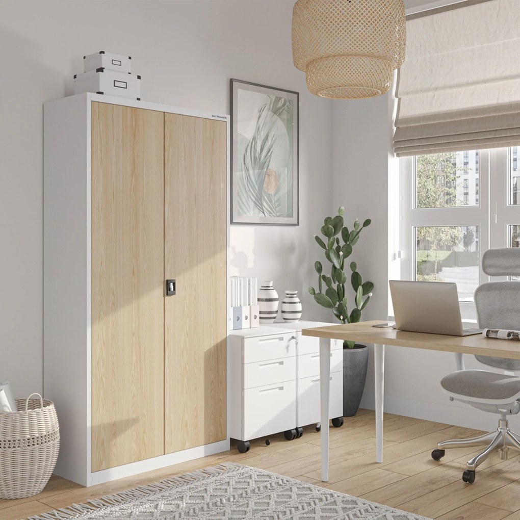 Kancelárska skriňa na dokumenty so 4 policami, biela/dub Sonoma, 900x1850x400 mm: JAN Eco Design