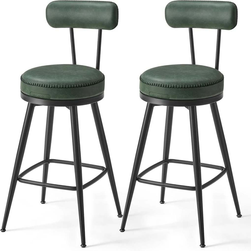 VASAGLE EKHO – Sada 2 barových stoličiek z umelej kože, otočné, LBC089 Farba: čierna