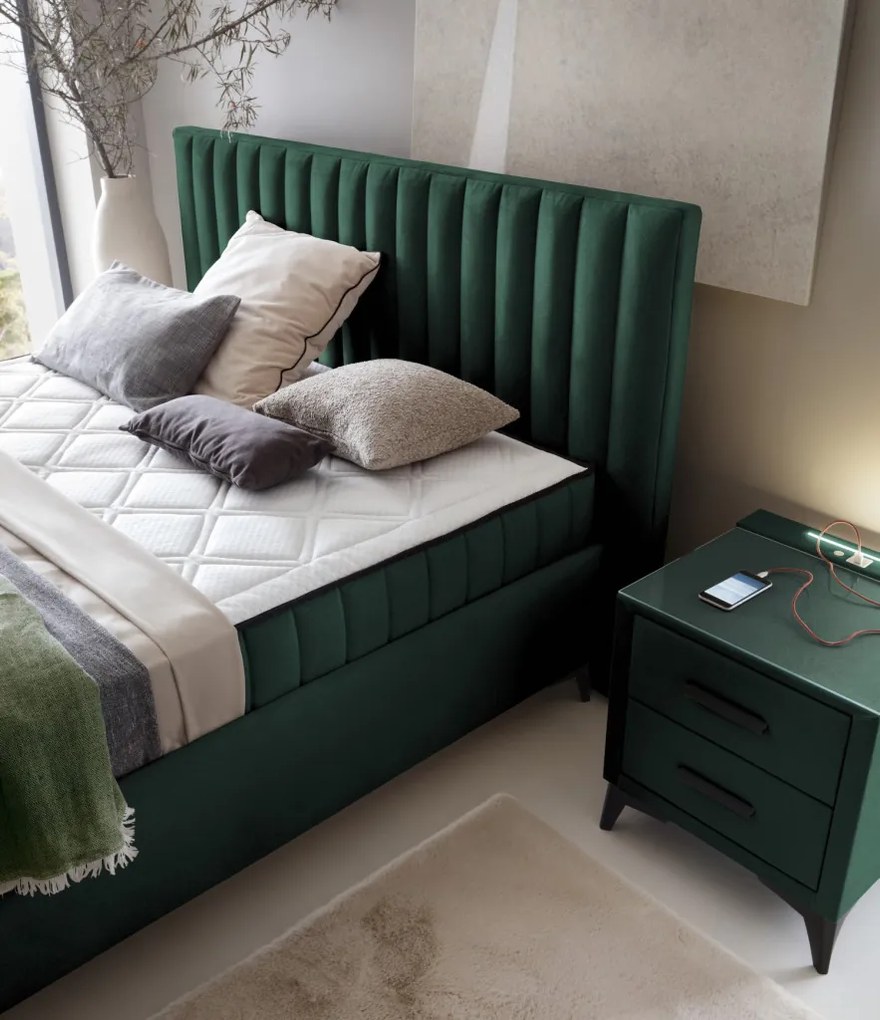 Posteľ Joy 160x200 cm, tmavo zelená látka