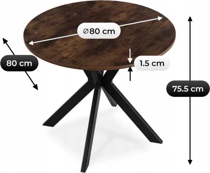 Stôl ERION 80 cm Dub Rustikál / čierny