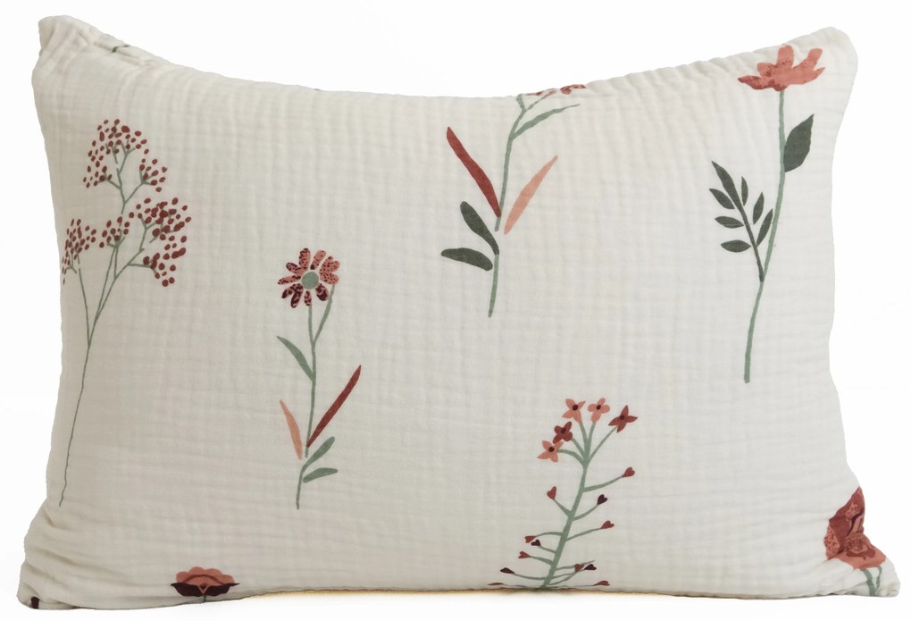 Mušelínová obliečka na vankúš 40 × 60 cm – Vlčie maky béžové