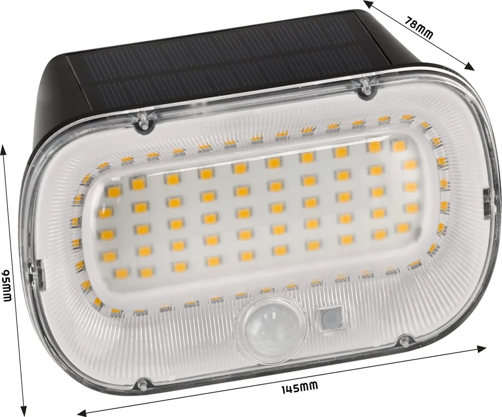 BERGE Solárne fasádne svietidlo s pohybovým senzorom IP54