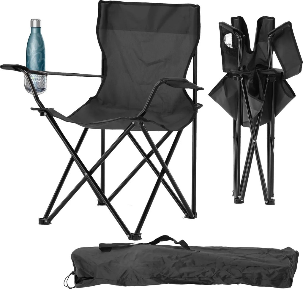 CH Skladacia kempingová stolička - čierna
