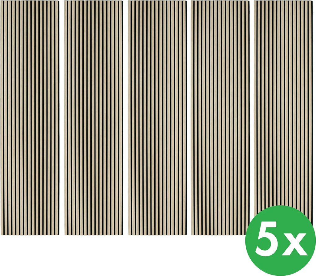 Drevený akustický panel, 2400 x 600 mm, B2BP006, balenie 5 ks, dub morený