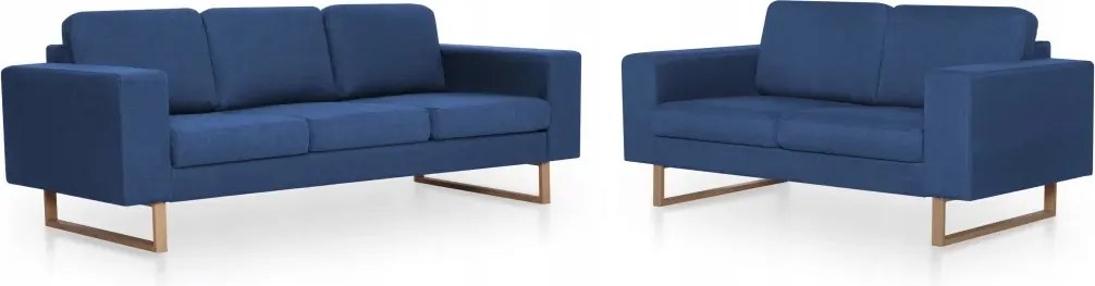 vidaXL Sada 2 pohoviek čalúnených látkou, modrá