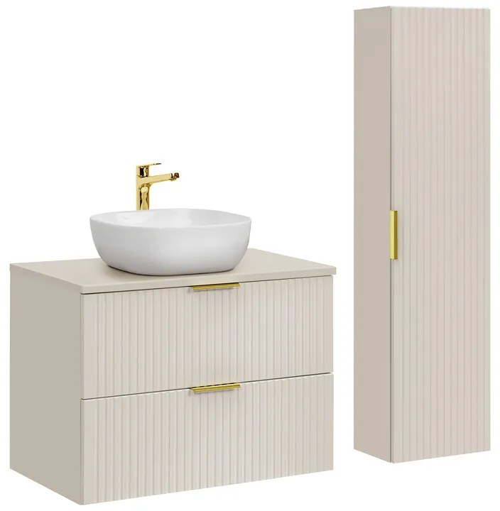 Závěsná skříňka pod umyvadlo Adel Cashmere s deskou 80 cm kašmír/dub wotan