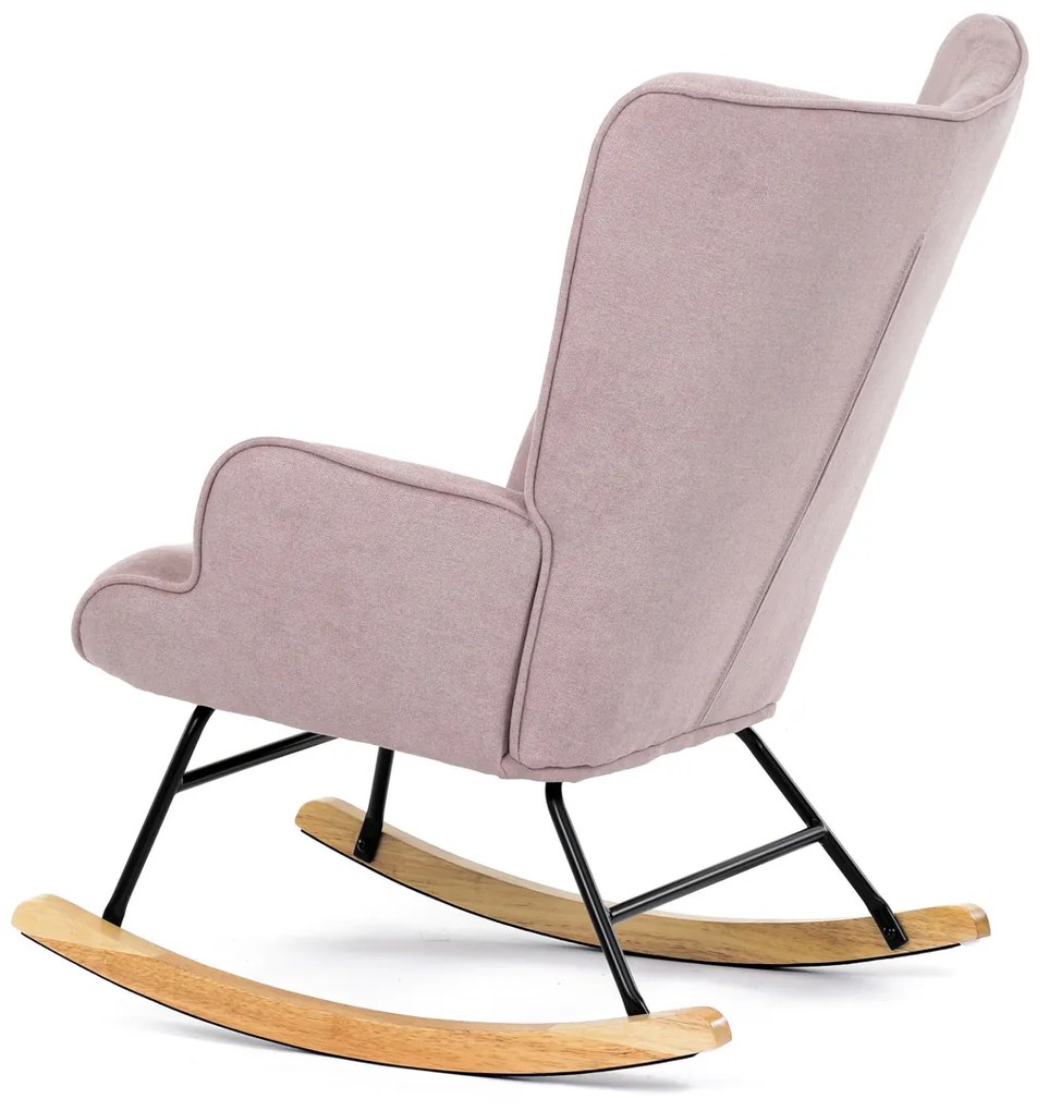 Autronic - Křeslo houpací, potah růžová látka, dřevěné nohy, masiv kaučukovník - AK-371 PINK2