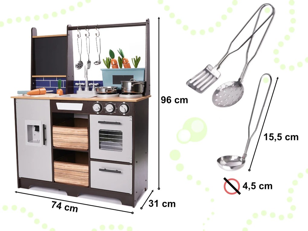 Detská kuchynka KIK LOFT XXL 96 cm, drevená s príslušenstvom