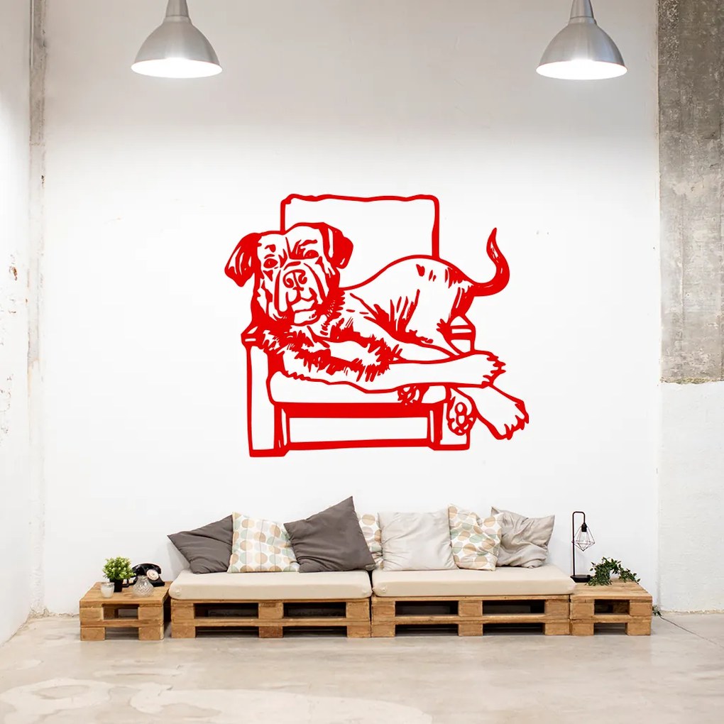 Veselá Stena Samolepka Pes na kresle Farba: bílá, Veľkosť: 100 x 88 cm
