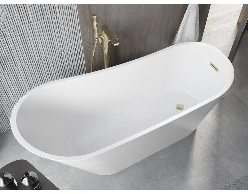 Mexen Alta, voľne stojaca vaňa 170 x 75 cm, biela, zlatý matný prepad, 52141707500-55