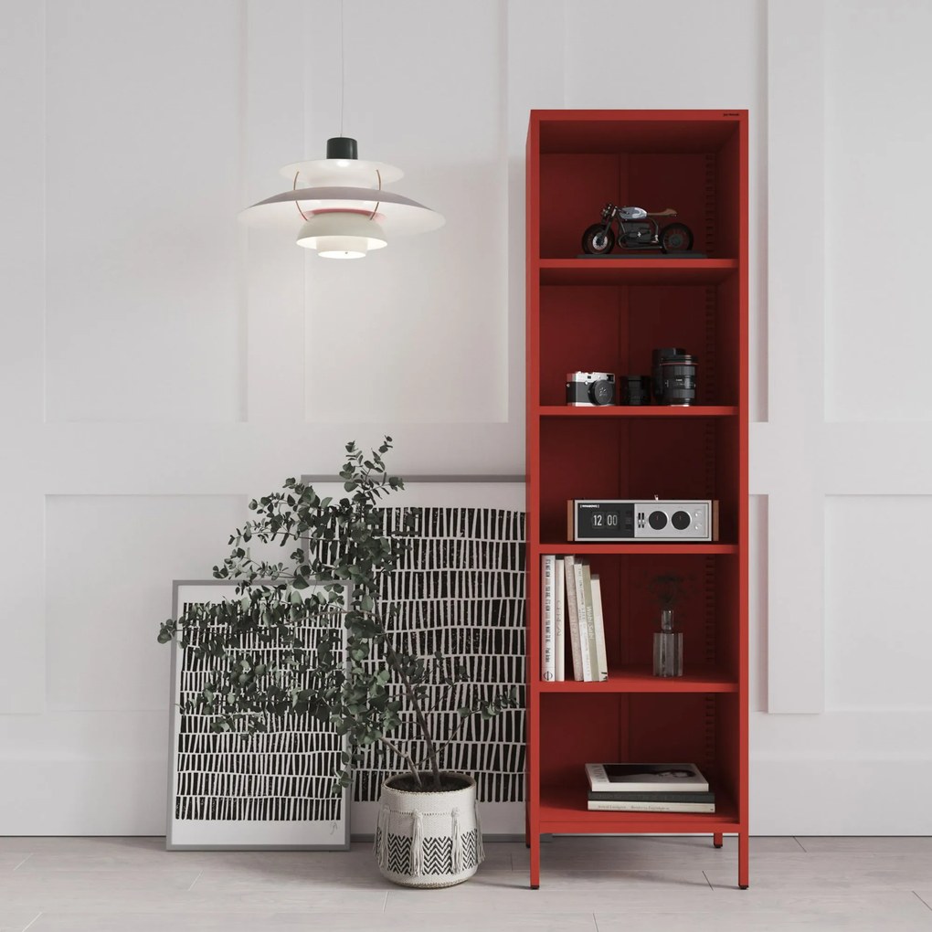 Knižnica do obývačky MARIO, 500 x 1800 x 350 mm, Modern: červená farba