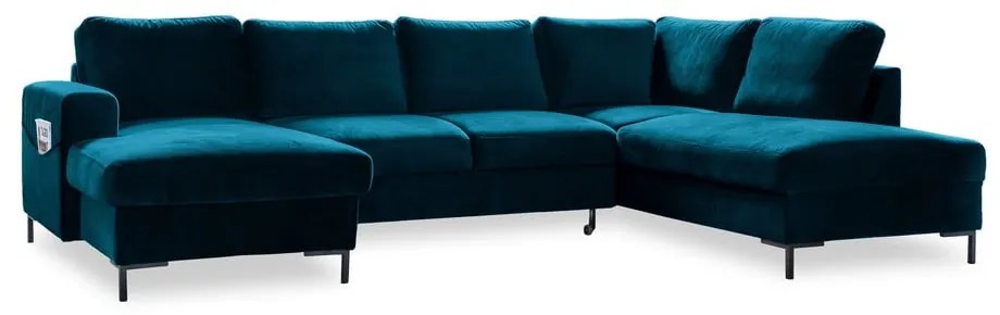 Zamatová rozkladacia rohová pohovka v petrolejovej farbe (pravý roh) Lofty Lilly – Miuform