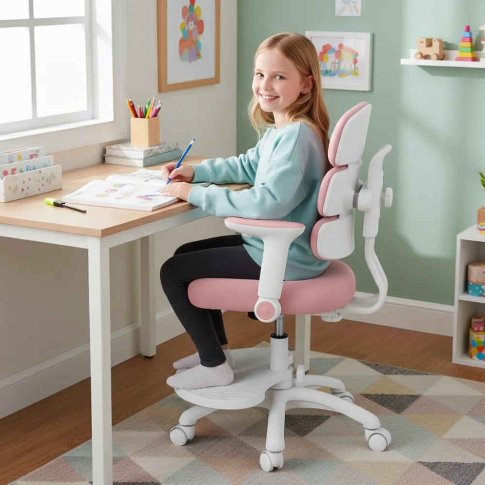 Detská rastúca stolička Neoseat KIDDY THREE — látka, prateľný poťah, ružová