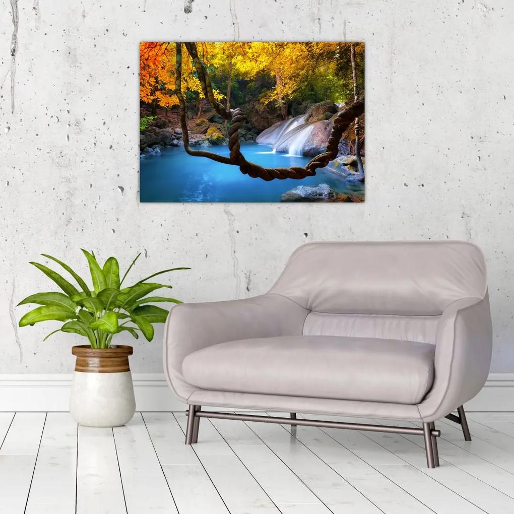 Sklenený obraz - Vodopády v Ázii (70x50 cm)