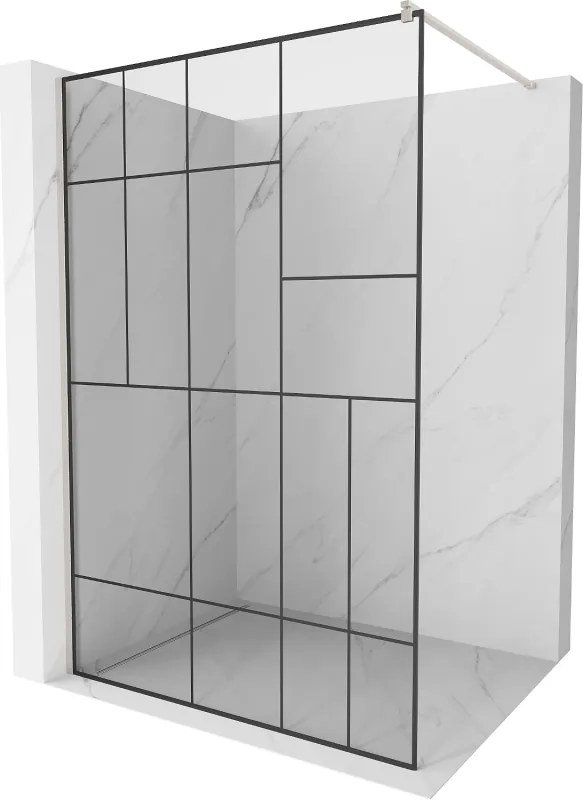 Mexen Kioto, sprchová zástena Walk-In 110 x 200 cm, 8mm číre sklo čierny vzor, brúsená oceľ profil, 800-110-101-97-78