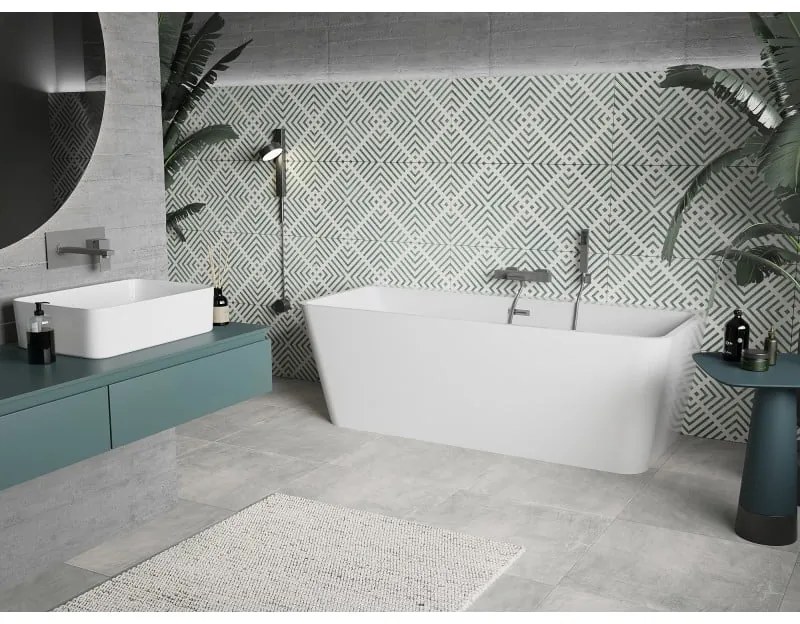 Mexen Volta, voľne stojaca nástenna vaňa 150 x 75 cm, biela, grafitový prepad, 51131507500-66