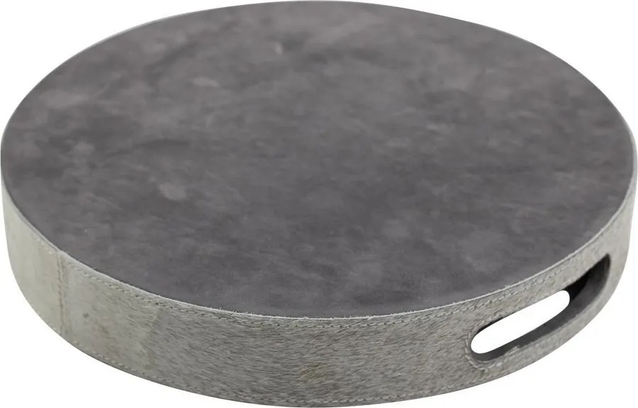 Sada 3ks servírovacie podnosy s hovädzou kožou šedá - Ø 46 * 5cm / Ø 40 * 5cm / Ø33 * 5cm