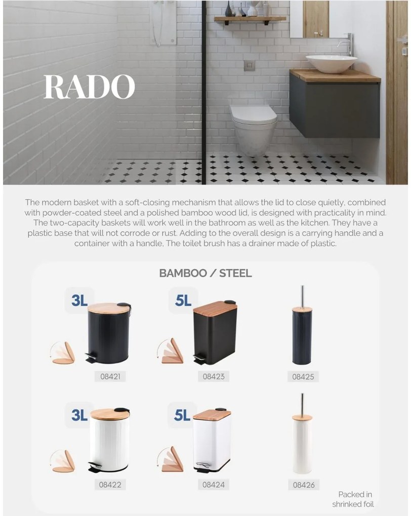 BISK Erga Rado, odpadkový kôš guľatý 3l z nerezovej ocele, biela-hnedá, ERG-08422