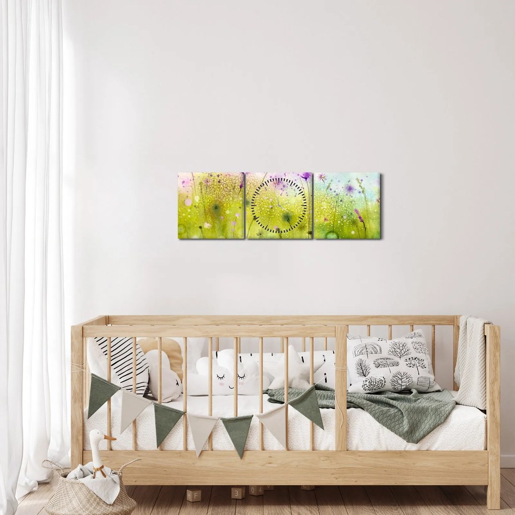 Obraz - Lúčne kvety (s hodinami) (90x30 cm)