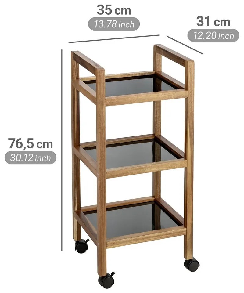 Čierny/v prírodnej farbe kúpeľňový regál z masívu akácie 35x76,5 cm Fondi – Wenko