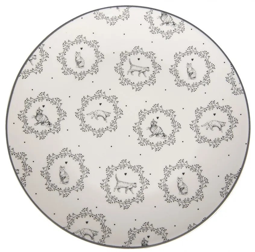 Porcelánový dezertný tanierik s mačičkami Lovely Grey Cats - Ø 20*2 cm