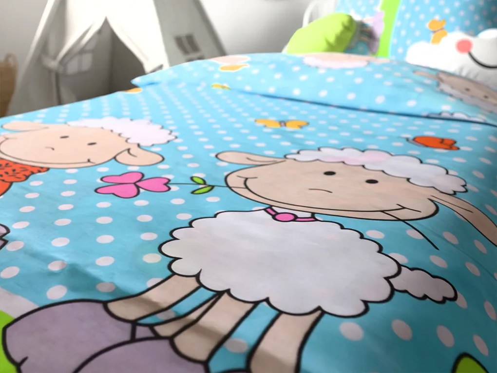 Bavlnené obliečky do postieľky OVEČKY modré Rozmer obliečky: 45 x 65 cm | 90 x 135 cm