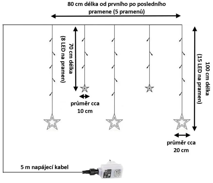 VOLTRONIC Vianočný záves 5 hviezd,61 LED,teplá/studená biela