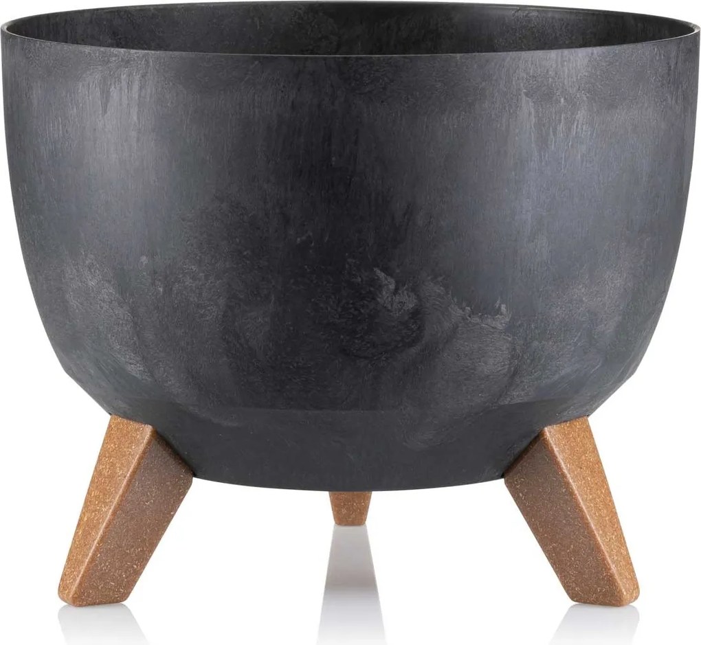 PLASTOVÝ KVETINÁČ ROSA LINEA SADA 2KS 15X24,3 CM+18,3X29,2 CM IMITÁCIA BETÓNU ČIERNA