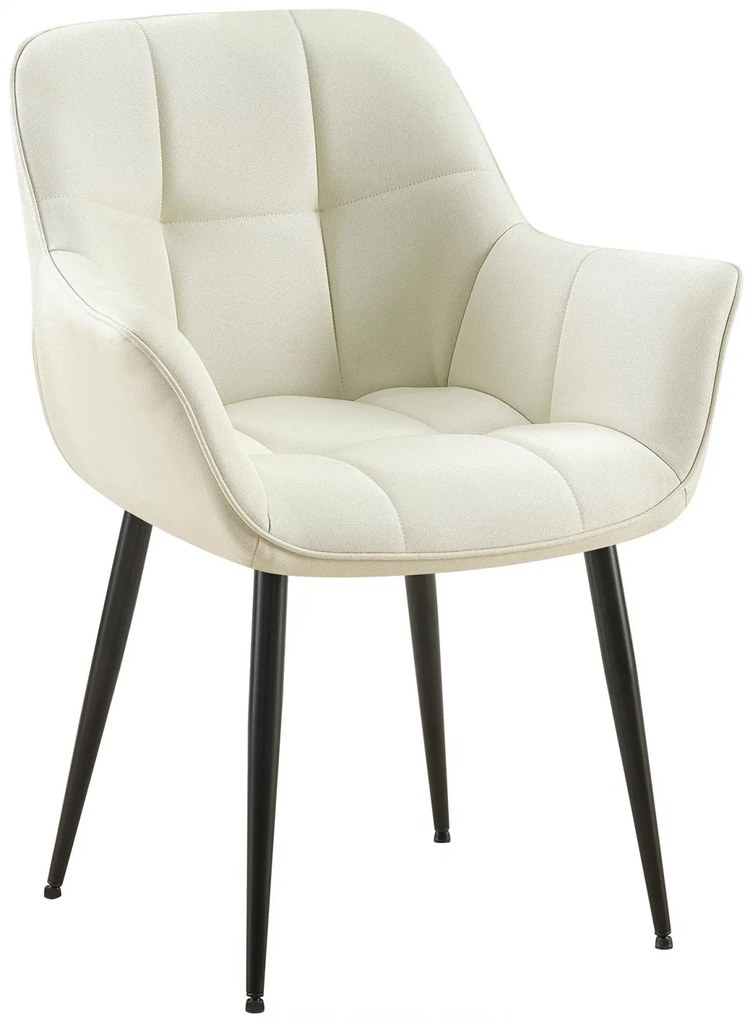 Stolička s podrúčkami Roseville - látka, nohy čierny kov - Krémová