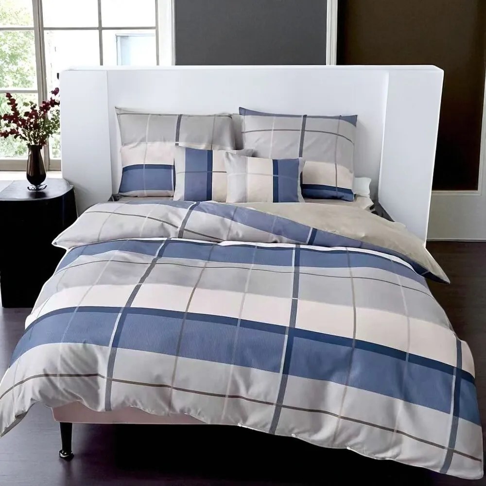 Flanelové obliečky Homa BELINA BLUE SQUARE 7-set 140x200 cm