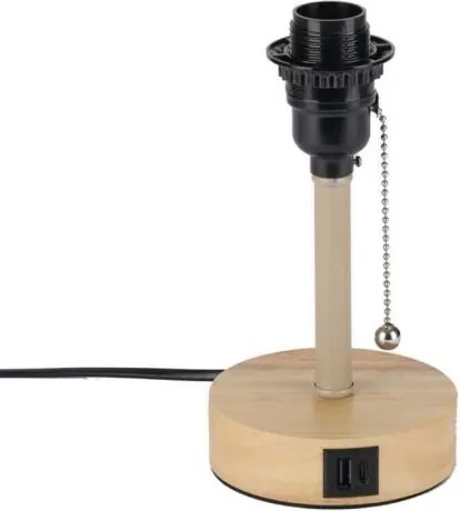 BRILAGI - Stolová lampa s USB portom TABLON 1xE27/25W/230V dub/béžová/krémová