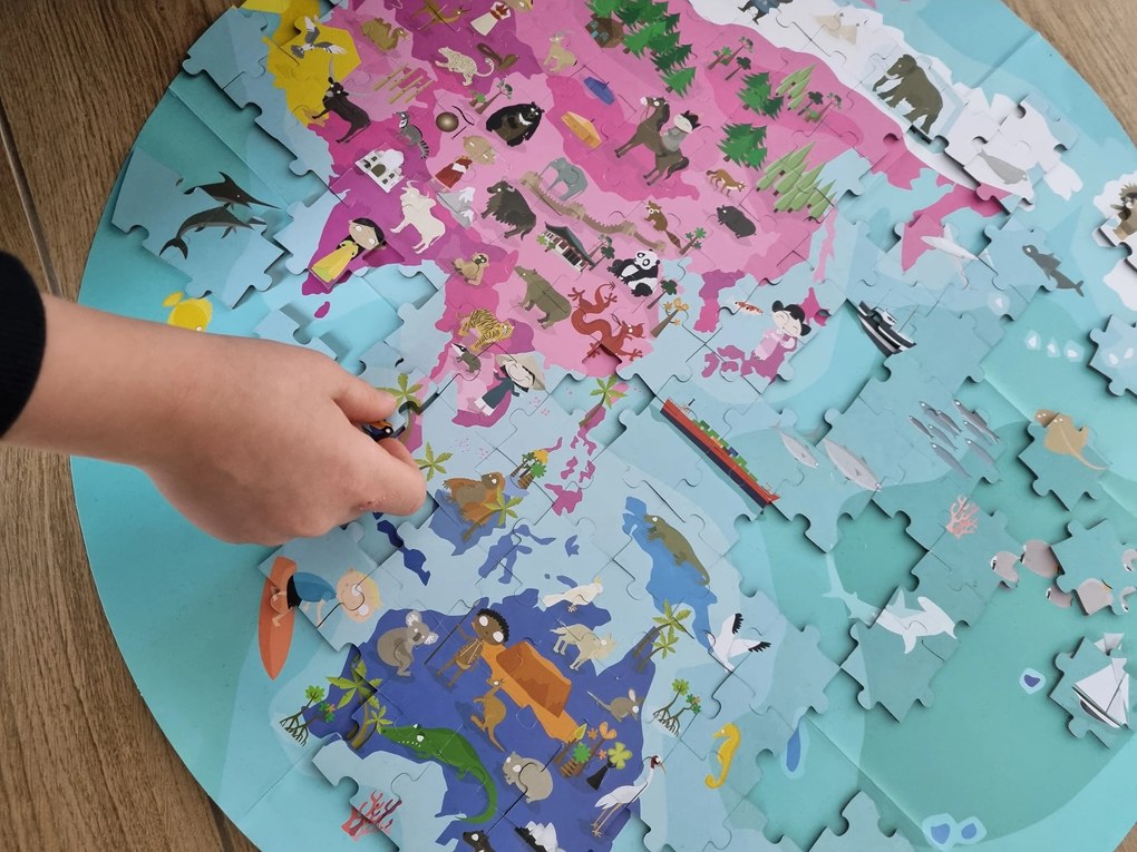 Detské obojstranné puzzle v kufríku - Zemeguľa - 208 ks