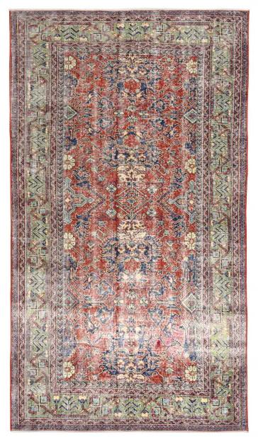 Ručne tkaný vlnený koberec Vintage 10267 rám / kvety, červený / zelený