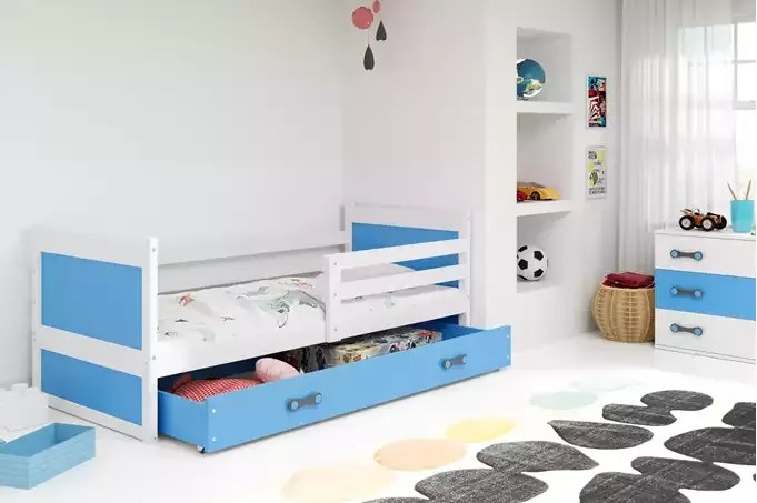 Detská posteľ RICO so zásuvkou, biela/modrá