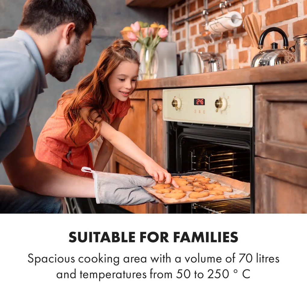 Klarstein Elizabeth, vstavaná rúra, retro dizajn, 6 funkcií, 50 – 250 °C, krémová