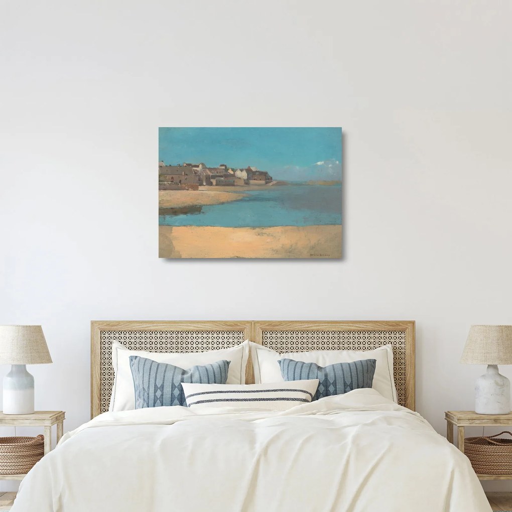 Sklenený obraz - Odilon Redon, Village by the Sea in Brittany, reprodukcia (70x50 cm)